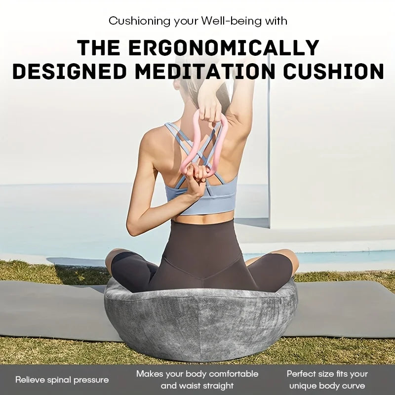 Memory Foam Meditation Cushion with Ergonomic Support | Gray Washable Zafu Pillow for Yoga, Sitting & Reading | Hip, Knee & Leg