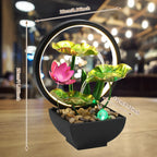Tabletop Water Fountain USB Powered Relaxation Desktop Waterfall Fountain with Natural Rocks and LED Ring Lights for Home Decor