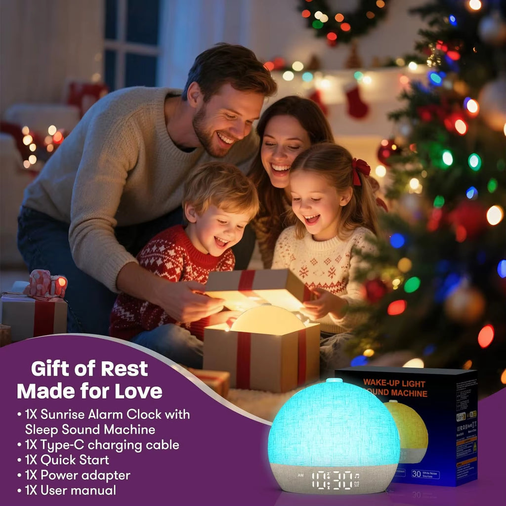 Sunrise Alarm Clock with White Noise Sound Machine, Dimmable RGB Night Lights, and Snooze Function - Perfect Sleep Aid and Gift Option