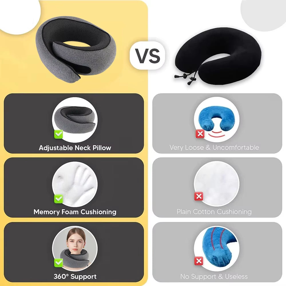 Portable U-Shaped Memory Foam Travel Pillow for Neck Support and Comfort During Breaks