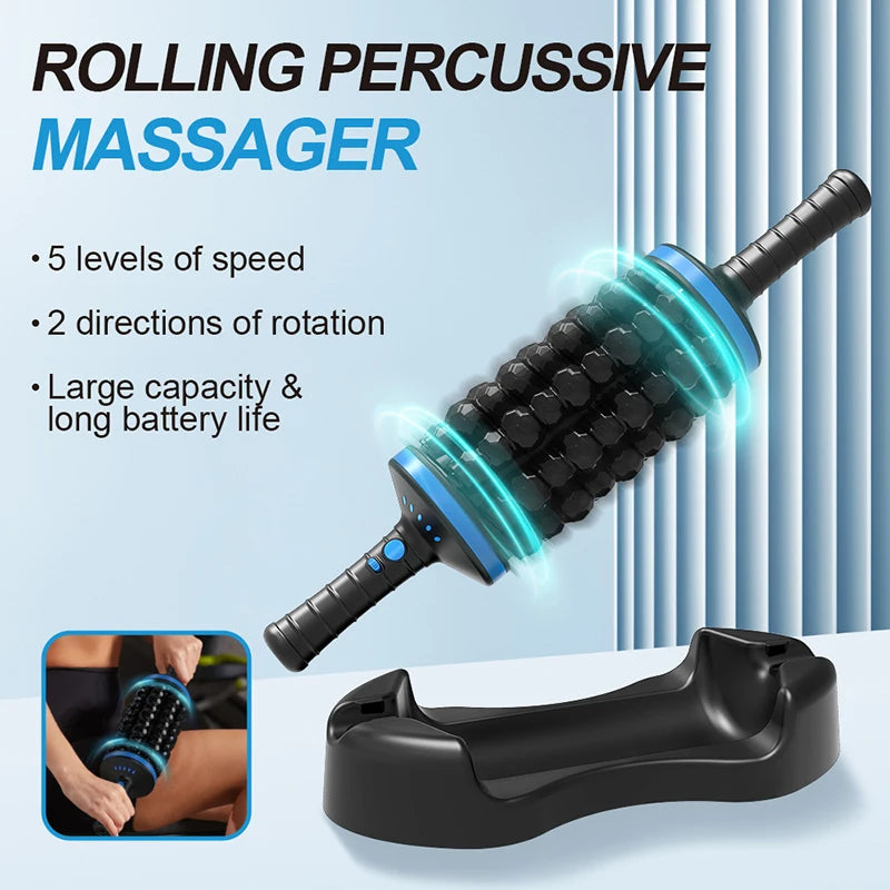 Rechargeable Cordless 360° Rolling Percussive Massager for Muscle Relaxation and Pain Relief in Back, Feet, and Legs