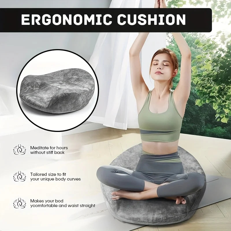 Memory Foam Meditation Cushion with Ergonomic Support | Gray Washable Zafu Pillow for Yoga, Sitting & Reading | Hip, Knee & Leg