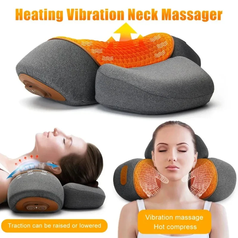 Revolutionary Electric Neck Massager Pillow with Soothing Heat, Vibration, and Cervical Stretching for Ultimate Comfort and Relief
